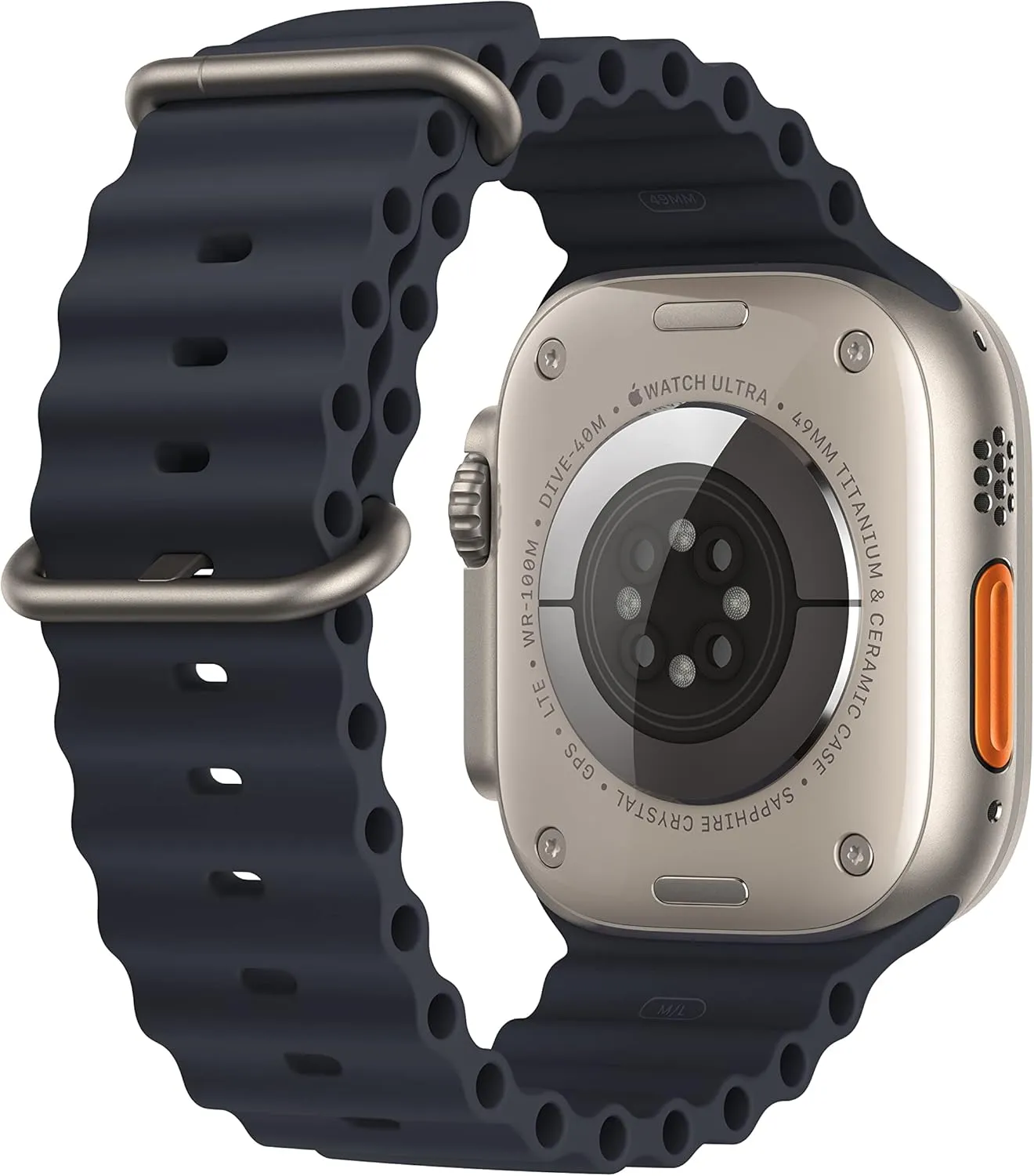 Apple Watch Ultra [GPS   Cellular 49mm] Titanium Case with Midnight Ocean Band, One Size (Renewed)