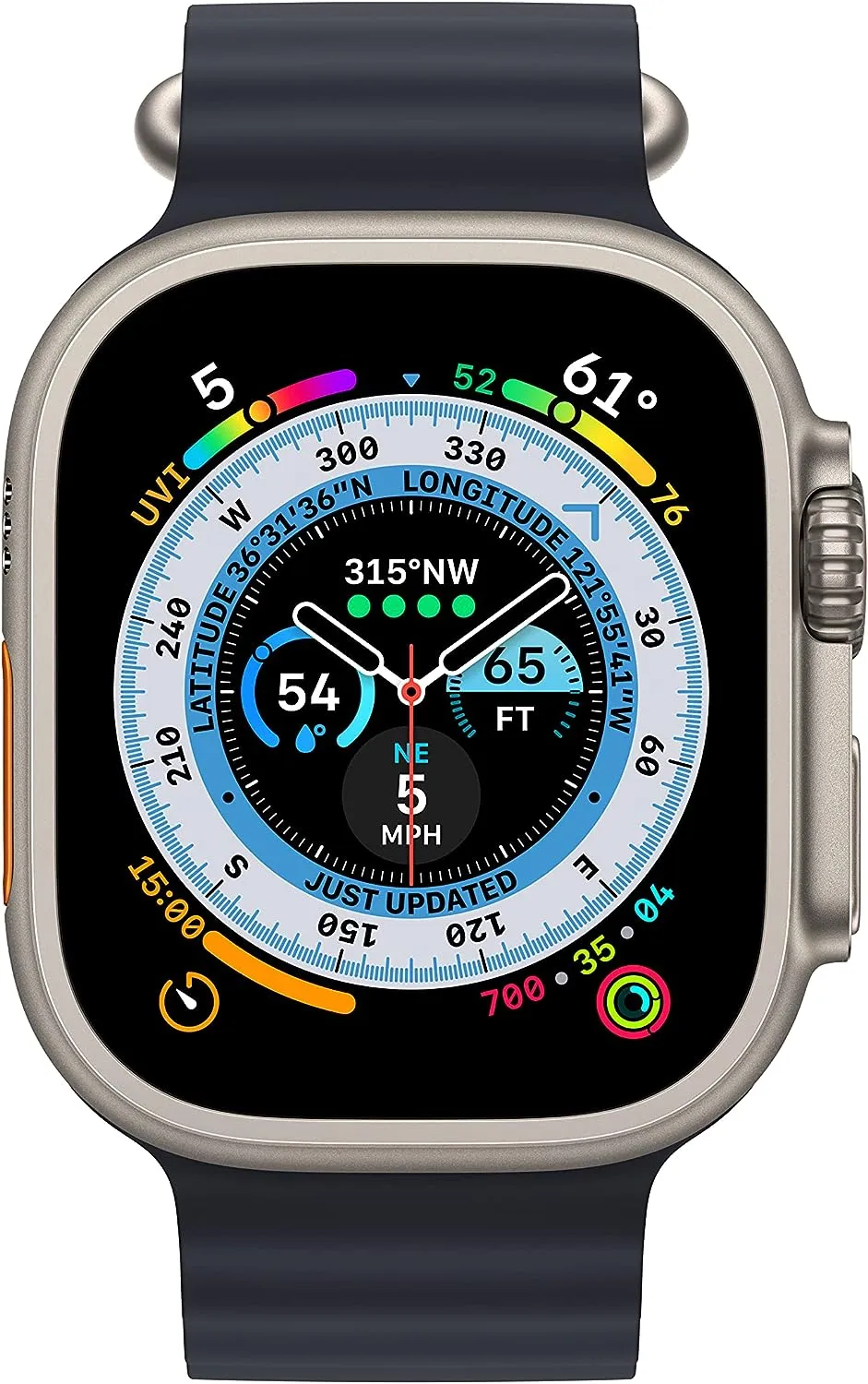 Apple Watch Ultra [GPS   Cellular 49mm] Titanium Case with Midnight Ocean Band, One Size (Renewed)
