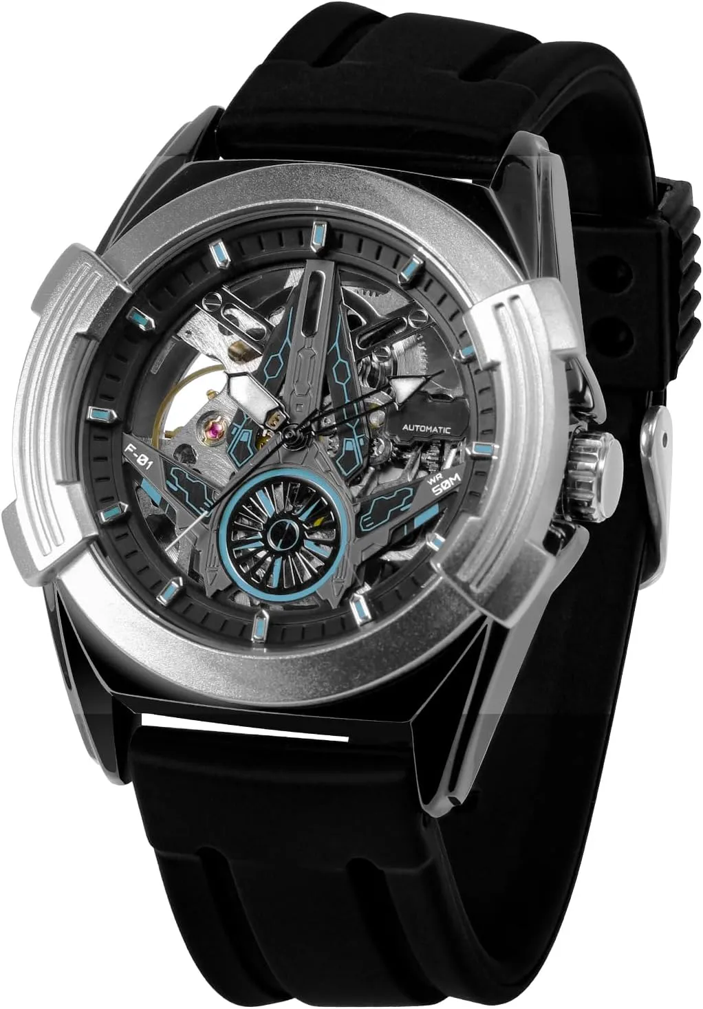 Automatic Mechanical Skeleton Watch for Men  3ATM Waterproof, Self-Winding with Luminous Hands & Skeleton Dial, Durable Silicone Strap for Sport & Casual Wear