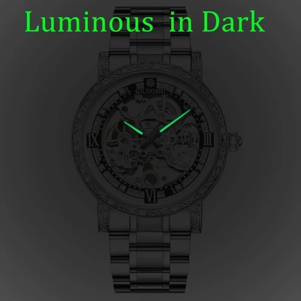 Automatic Mechanical Watch Hollowed Out Waterproof Retro Carved Fashionable Mens Watches