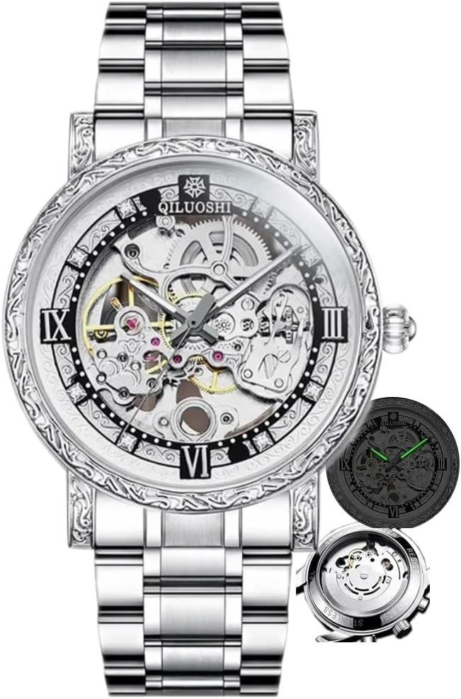 Automatic Mechanical Watch Hollowed Out Waterproof Retro Carved Fashionable Mens Watches