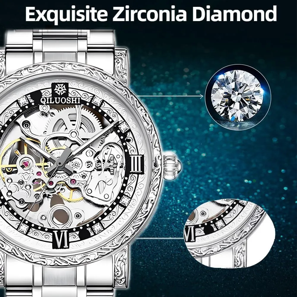 Automatic Mechanical Watch Hollowed Out Waterproof Retro Carved Fashionable Mens Watches