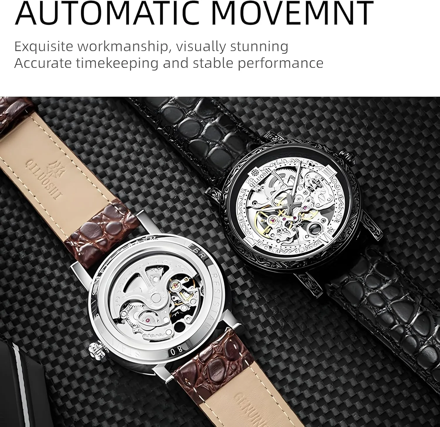 Automatic Mechanical Watch Hollowed Out Waterproof Retro Carved Fashionable Mens Watches