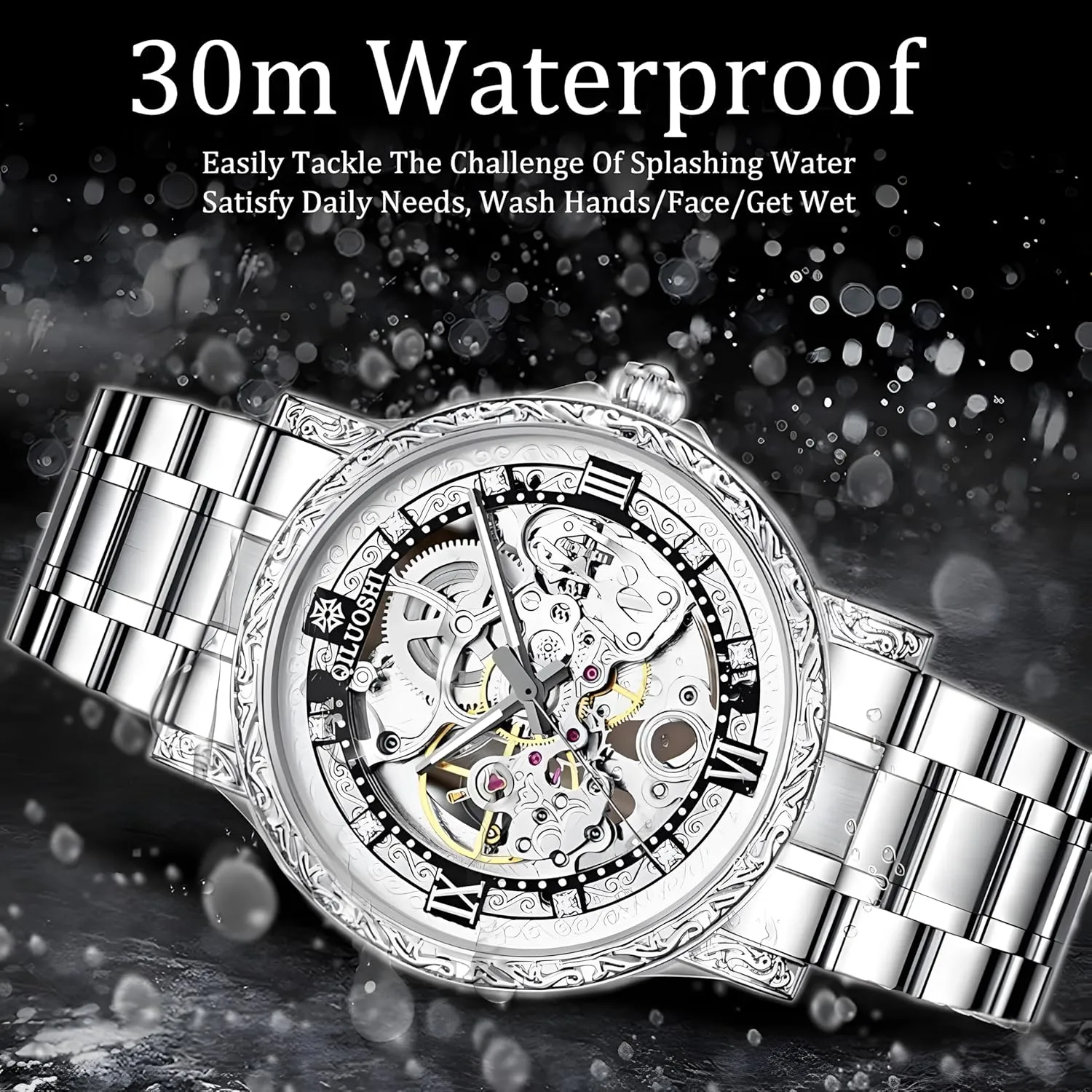 Automatic Mechanical Watch Hollowed Out Waterproof Retro Carved Fashionable Mens Watches