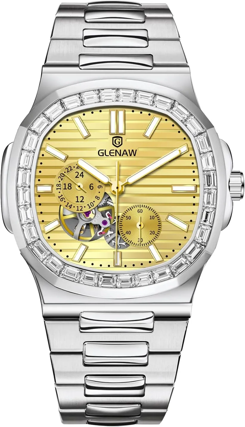 Automatic Tourbillon Watches for Men, Square Skeleton Watch Stainless Steel Self-Winding Mechanical Watch Wrist Watch