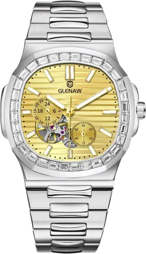 Automatic Tourbillon Watches for Men, Square Skeleton Watch Stainless Steel Self-Winding Mechanical Watch Wrist Watch