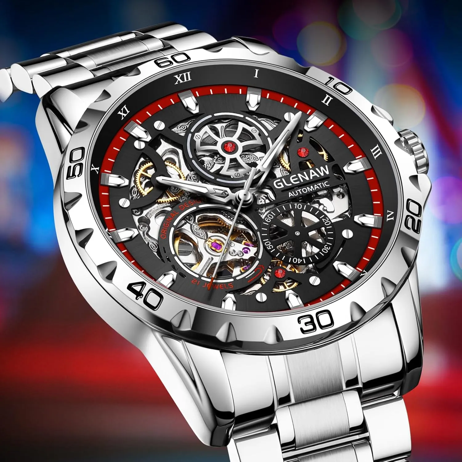 Automatic Watches for Men - Mechanical Self-Winding,Skeleton Dial, 30 ATM Waterproof, with Stainless Steel Band,Wrist Watch - Men's Stylish Gift