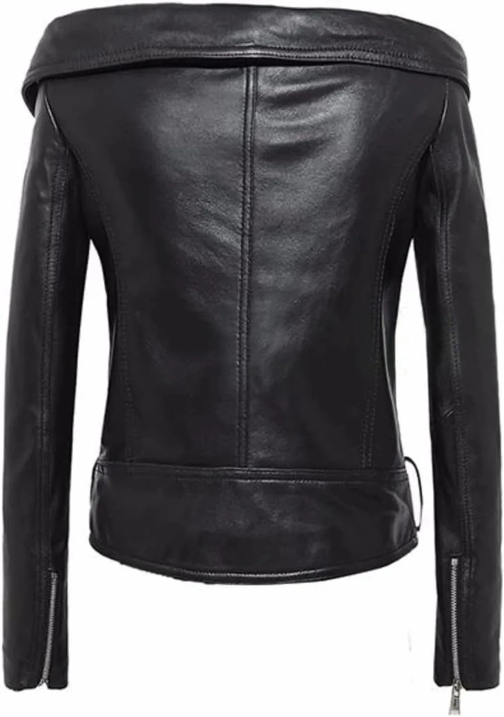 Autumn Off Shoulder Soft Faux Leather Jacket Women Zipper Long Sleeve Belt