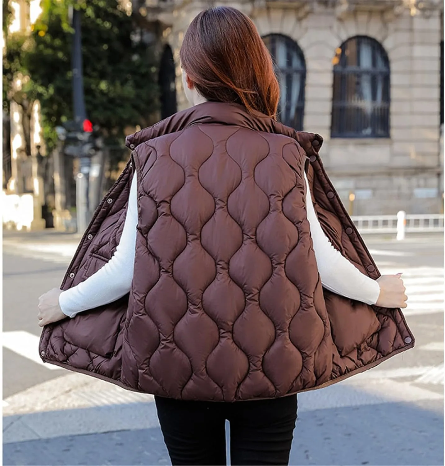 Autumn Winter Women's Solid Color Short Stand Collar Vest Jacket Cotton Padded Coat Women Warm Waistcoat