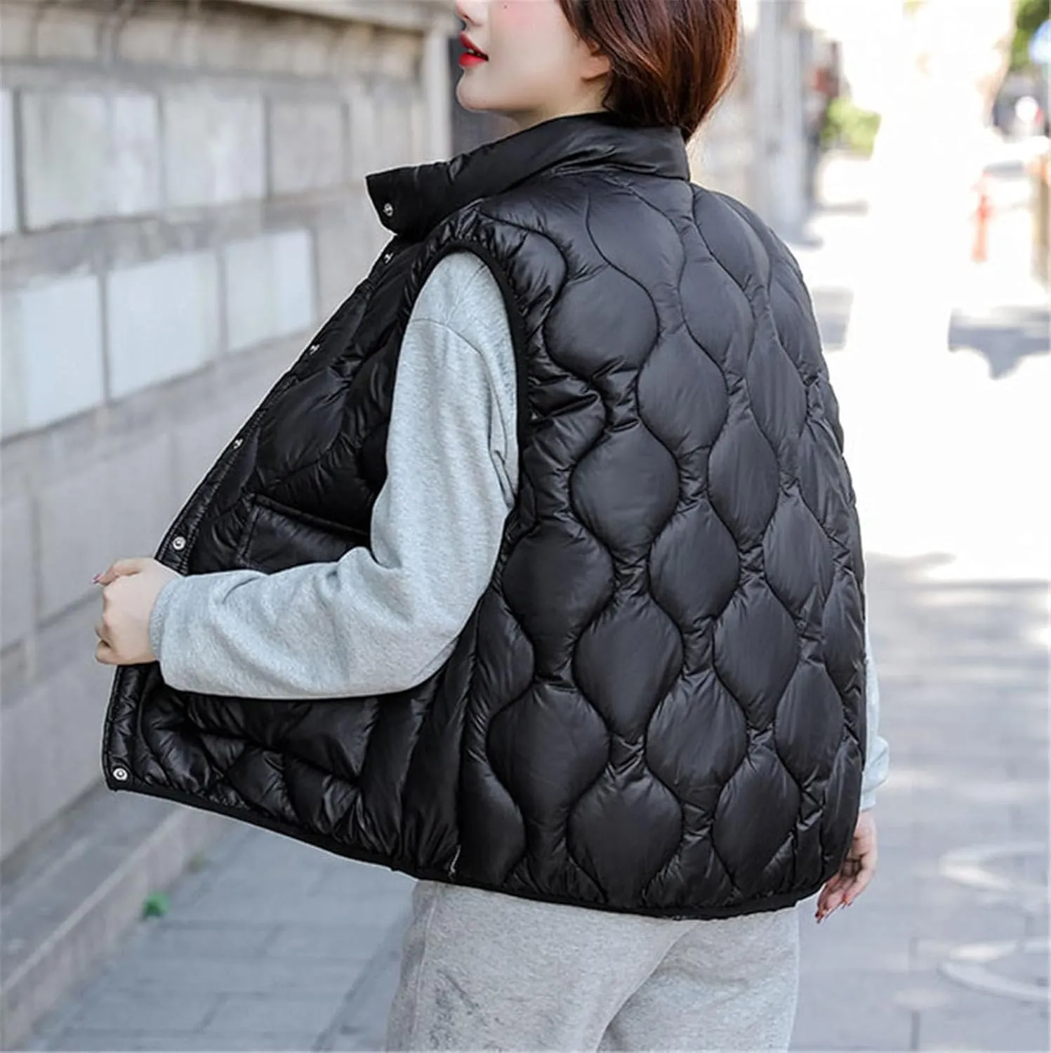 Autumn Winter Women's Solid Color Short Stand Collar Vest Jacket Cotton Padded Coat Women Warm Waistcoat