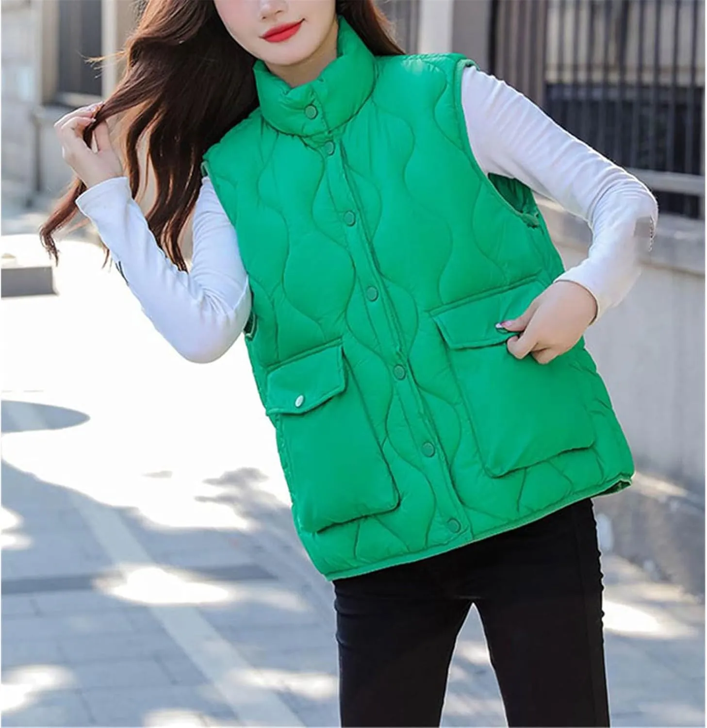 Autumn Winter Women's Solid Color Short Stand Collar Vest Jacket Cotton Padded Coat Women Warm Waistcoat