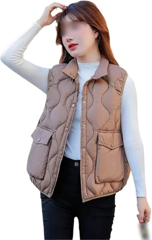 Autumn Winter Women's Solid Color Short Stand Collar Vest Jacket Cotton Padded Coat Women Warm Waistcoat