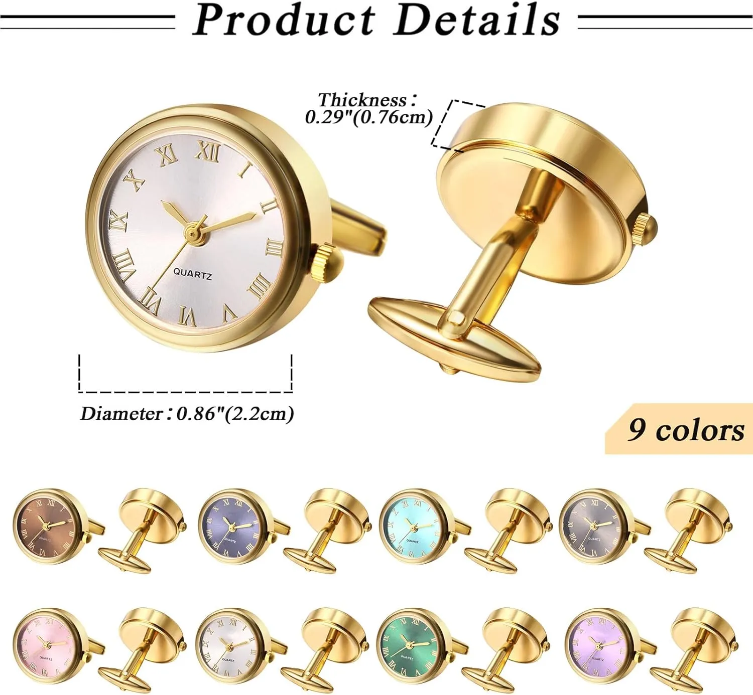 Avaner Men's Clip Cufflinks Watches: Analog Quartz Working Pocket Watch Gold Silver