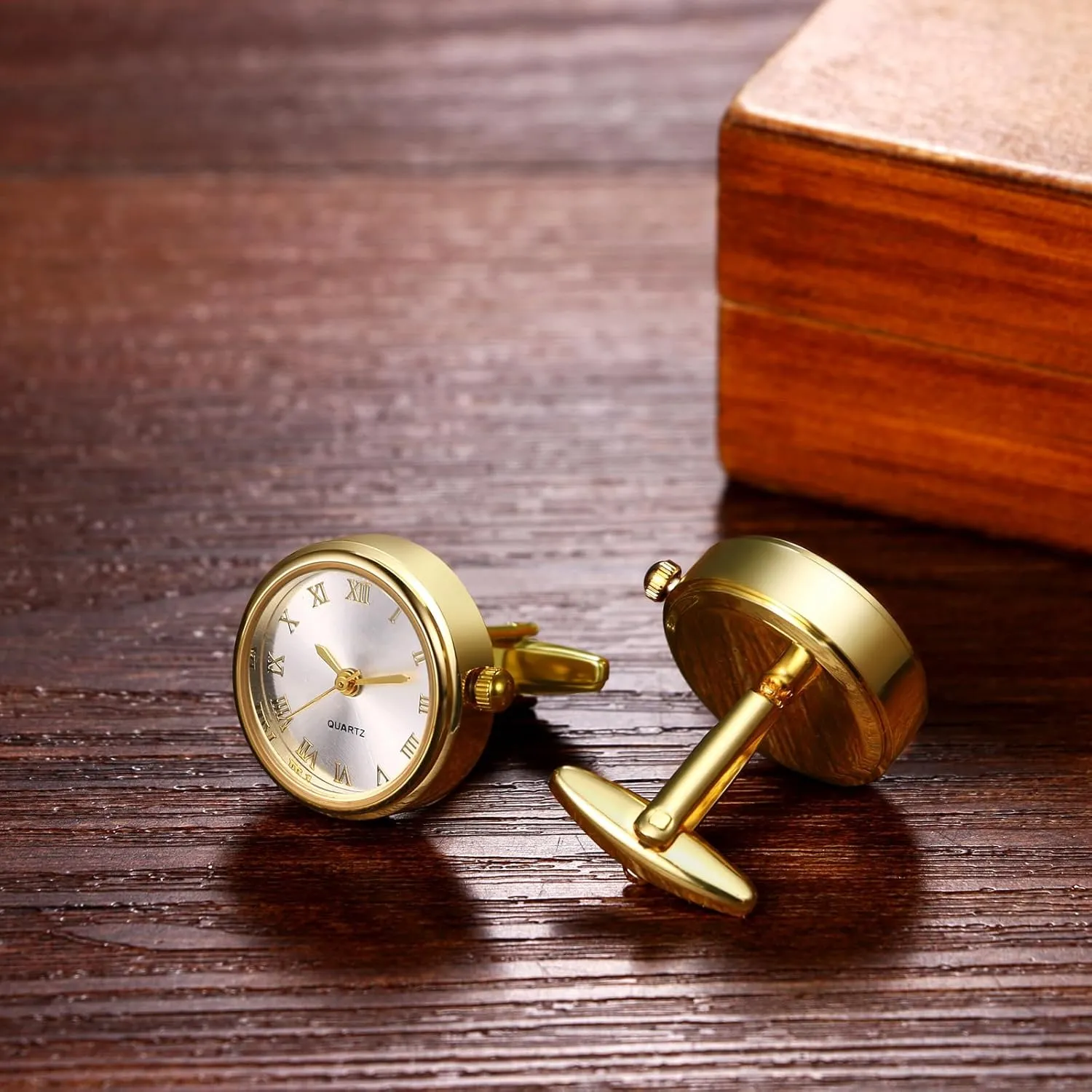 Avaner Men's Clip Cufflinks Watches: Analog Quartz Working Pocket Watch Gold Silver