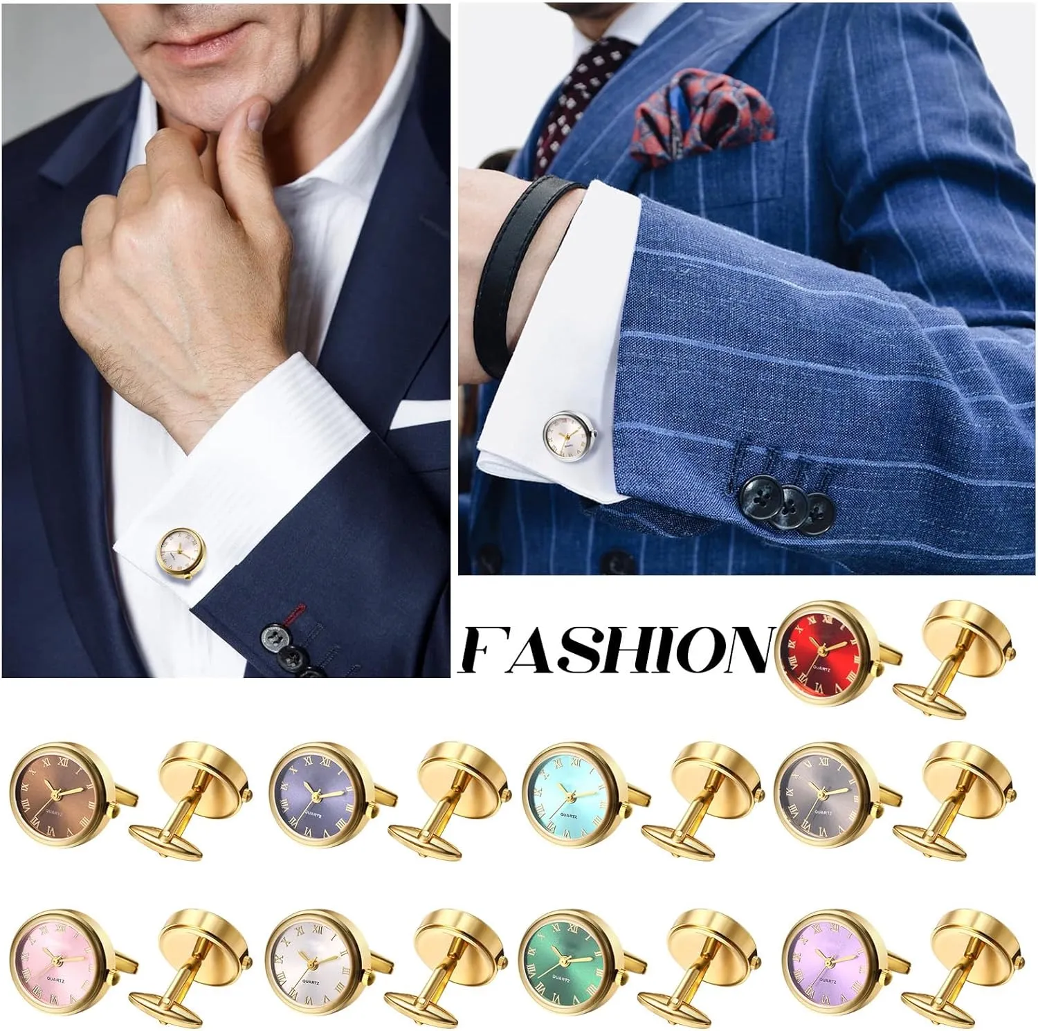 Avaner Men's Clip Cufflinks Watches: Analog Quartz Working Pocket Watch Gold Silver