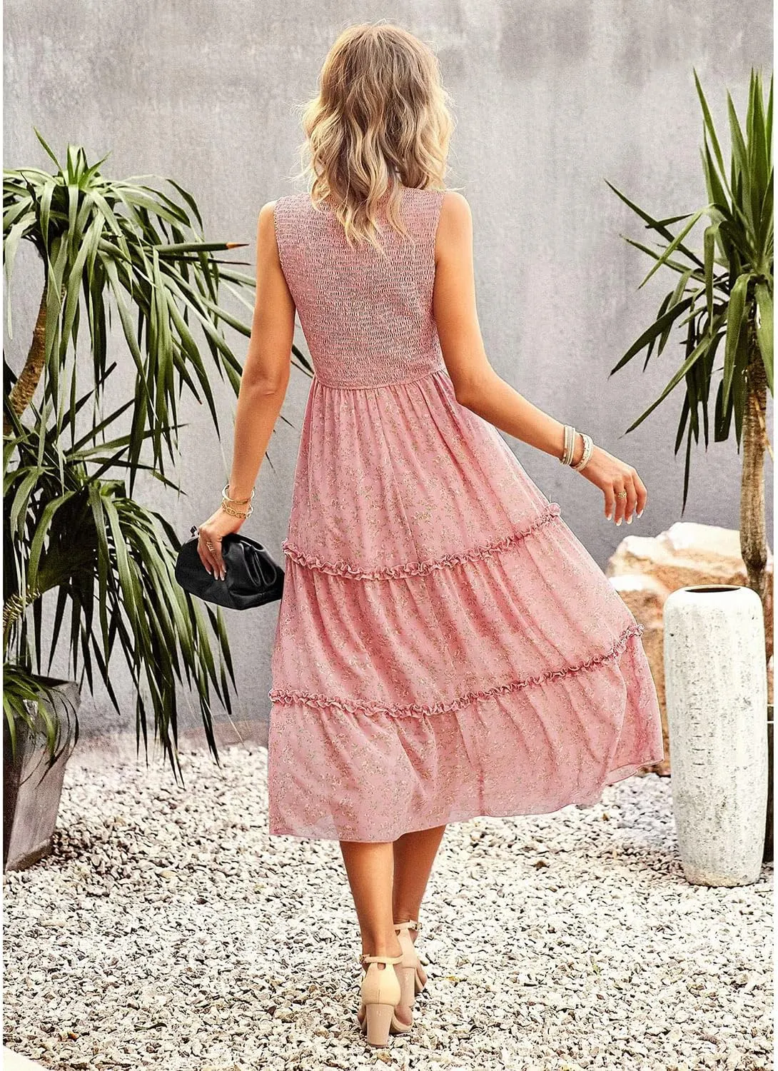 AVSMGP Women's 2023 Summer Casual Boho Floral Printed Spaghetti Strap Round Neck Ruffle A Line Swing Beach Mini Dress