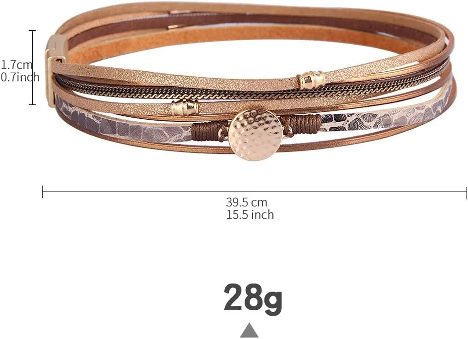AZORA Leather Wrap Bracelets for Women Goldplated Metal Crescent Cuff Bracelet with Magnetic Buckle Casual Bohemian Wrist Bangle Jewelry Gift for Ladies Sister Mum