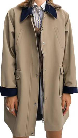 Babalet Women's Trench Coat Zip Up Button Windproof Classic Turn-down Collar Lightweight Trench Jacket Women Long Outerwear