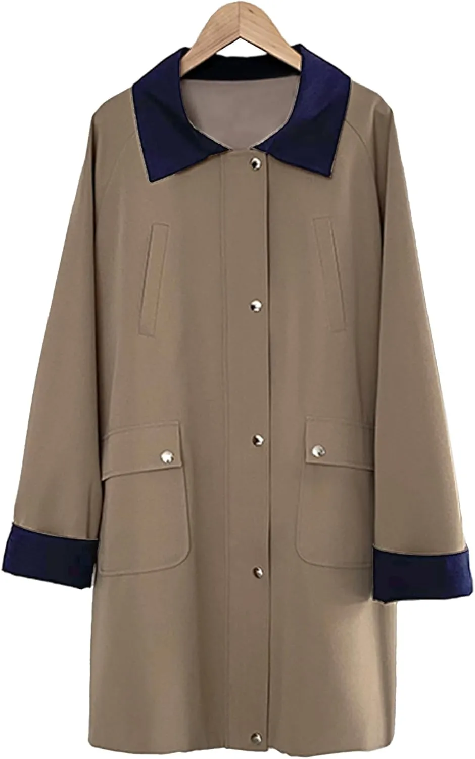 Babalet Women's Trench Coat Zip Up Button Windproof Classic Turn-down Collar Lightweight Trench Jacket Women Long Outerwear