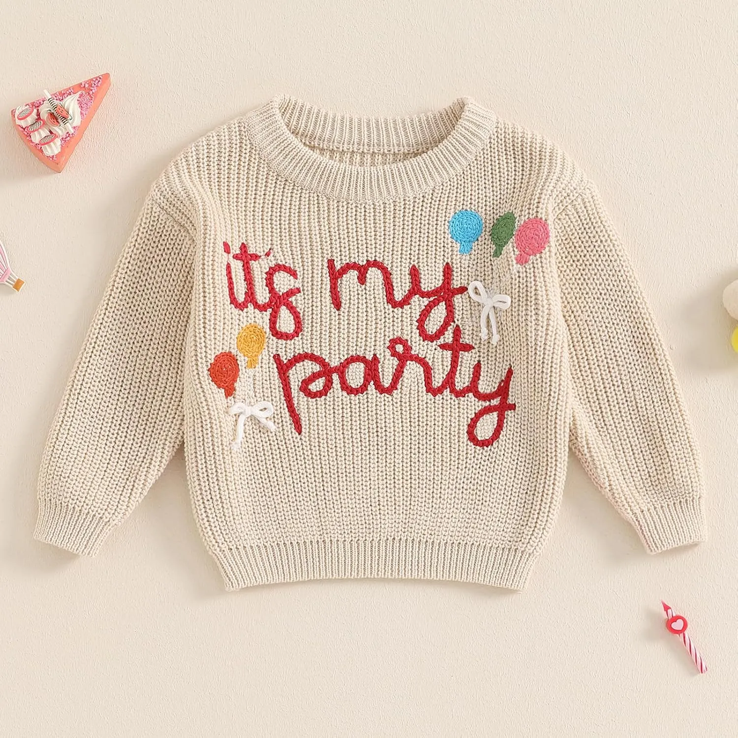 Baby Girl Cute Letter Balloon Embroidery Long Sleeve Oversized Sweater Toddler Birthday Fall Winter Outfits
