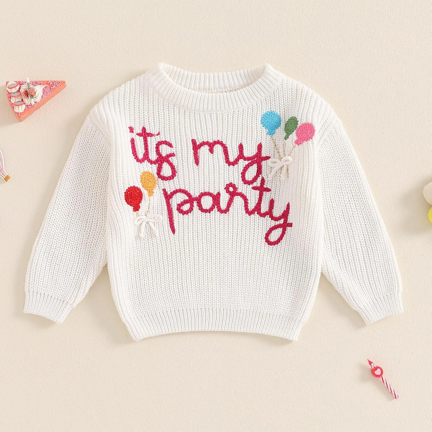 Baby Girl Cute Letter Balloon Embroidery Long Sleeve Oversized Sweater Toddler Birthday Fall Winter Outfits