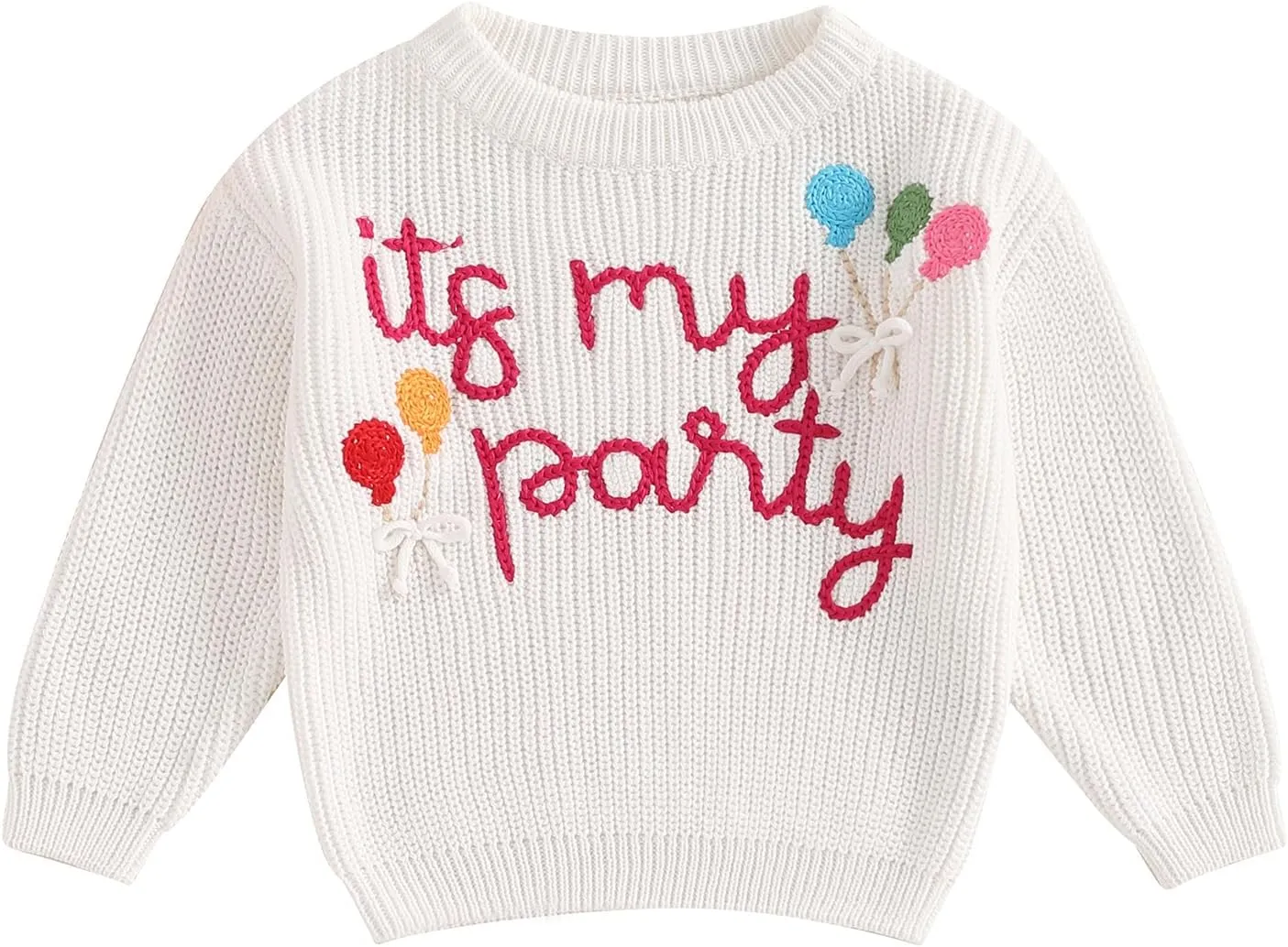 Baby Girl Cute Letter Balloon Embroidery Long Sleeve Oversized Sweater Toddler Birthday Fall Winter Outfits