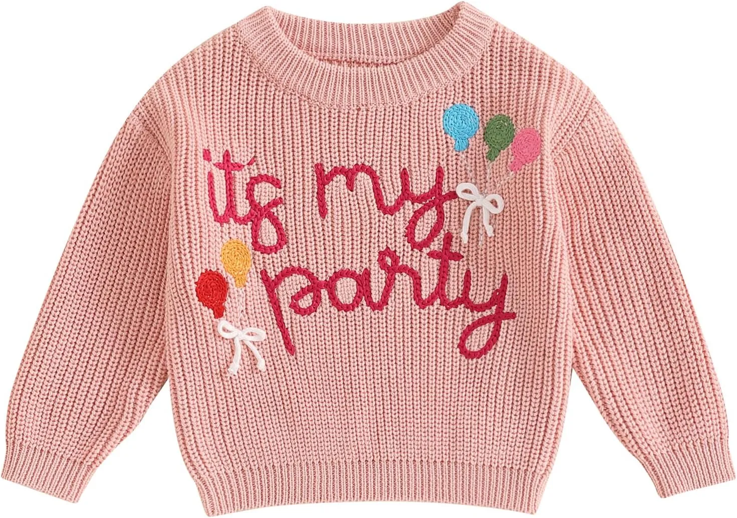 Baby Girl Cute Letter Balloon Embroidery Long Sleeve Oversized Sweater Toddler Birthday Fall Winter Outfits