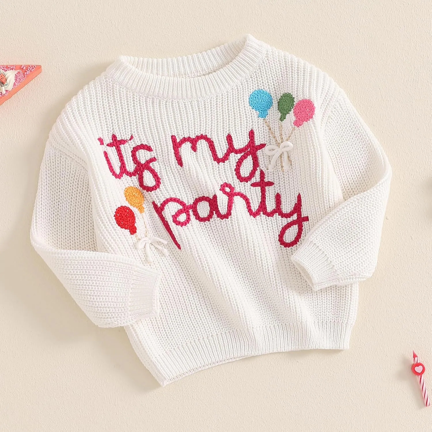 Baby Girl Cute Letter Balloon Embroidery Long Sleeve Oversized Sweater Toddler Birthday Fall Winter Outfits