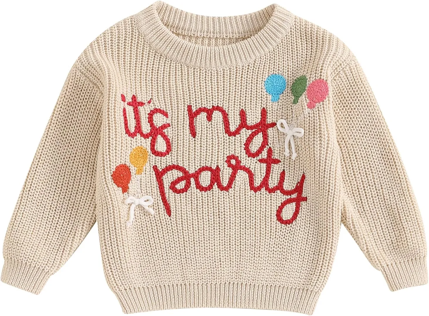 Baby Girl Cute Letter Balloon Embroidery Long Sleeve Oversized Sweater Toddler Birthday Fall Winter Outfits