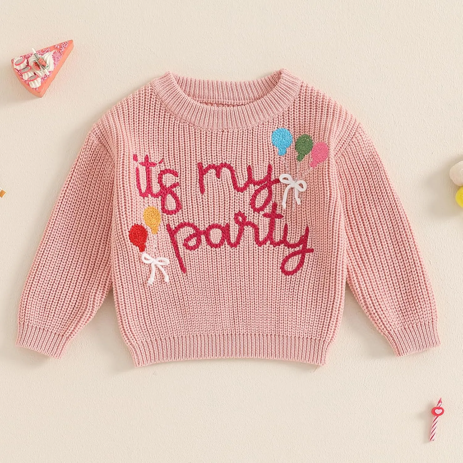 Baby Girl Cute Letter Balloon Embroidery Long Sleeve Oversized Sweater Toddler Birthday Fall Winter Outfits