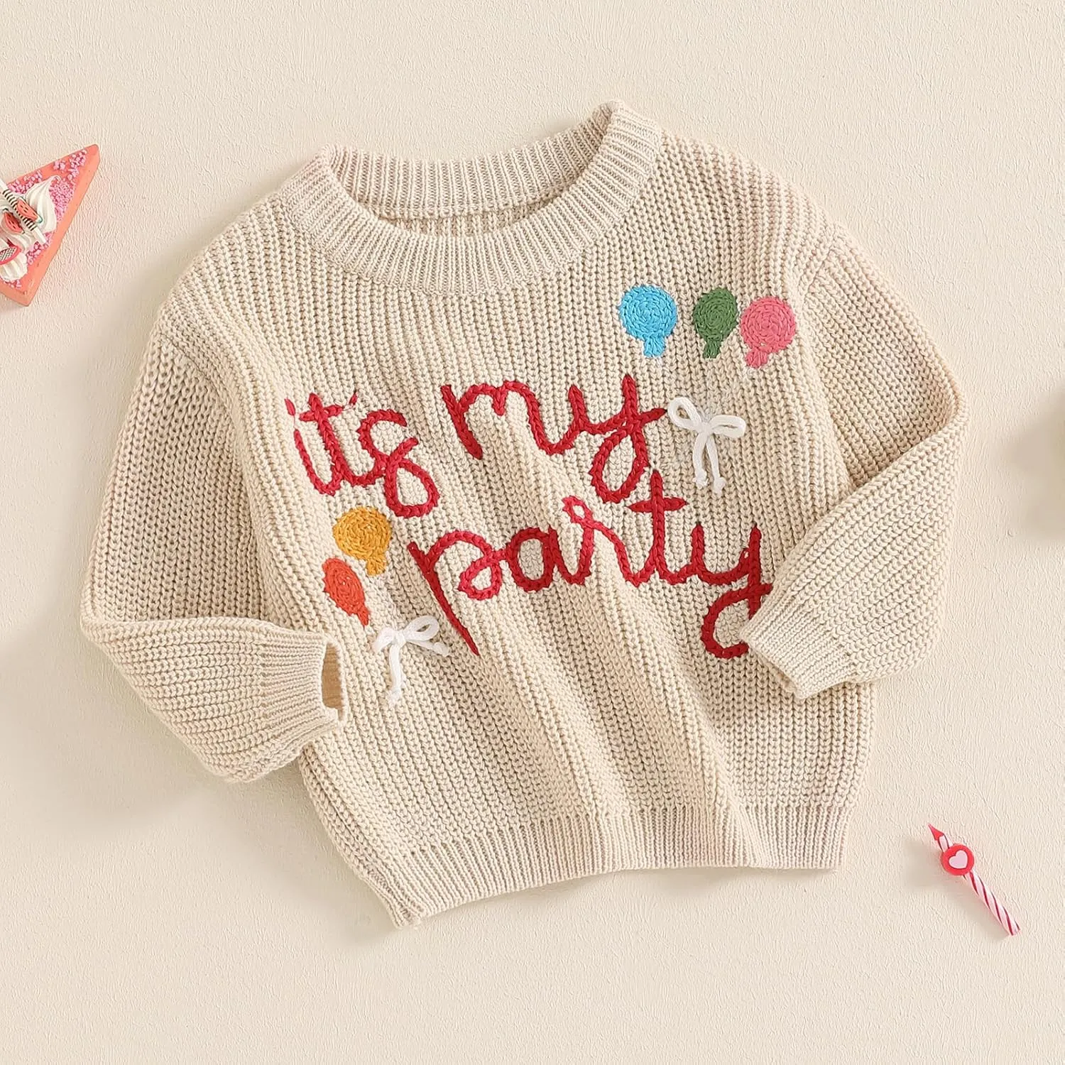 Baby Girl Cute Letter Balloon Embroidery Long Sleeve Oversized Sweater Toddler Birthday Fall Winter Outfits