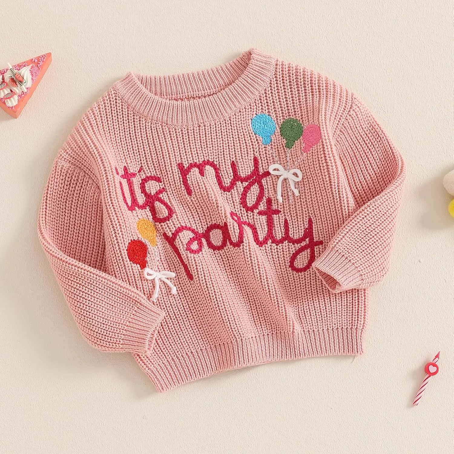 Baby Girl Cute Letter Balloon Embroidery Long Sleeve Oversized Sweater Toddler Birthday Fall Winter Outfits