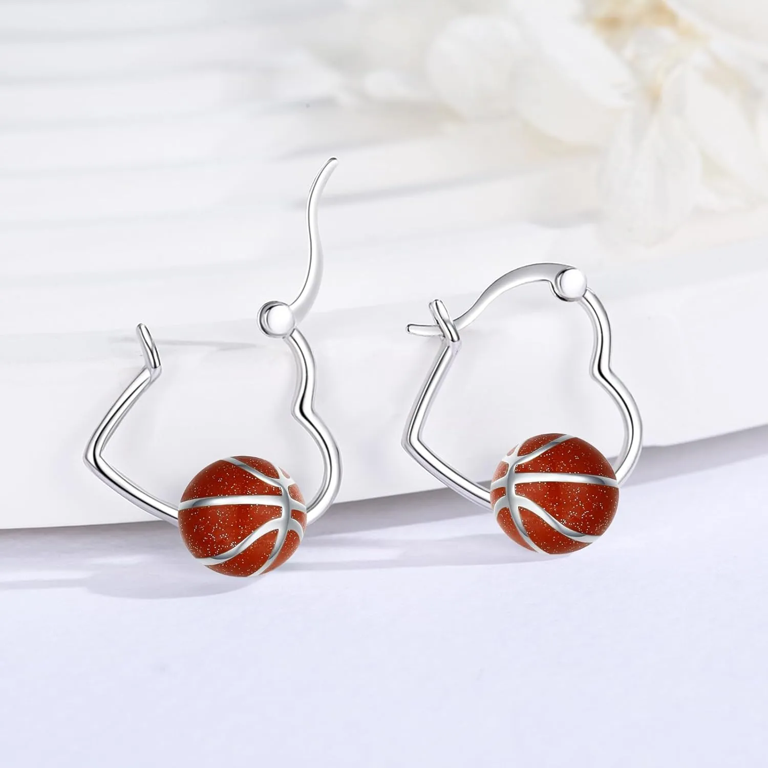 Ball Earrings 925 Sterling Silver Sport Heart Hoop Earrings Ball Jewelry Hypoallergenic Sports Gift for Women