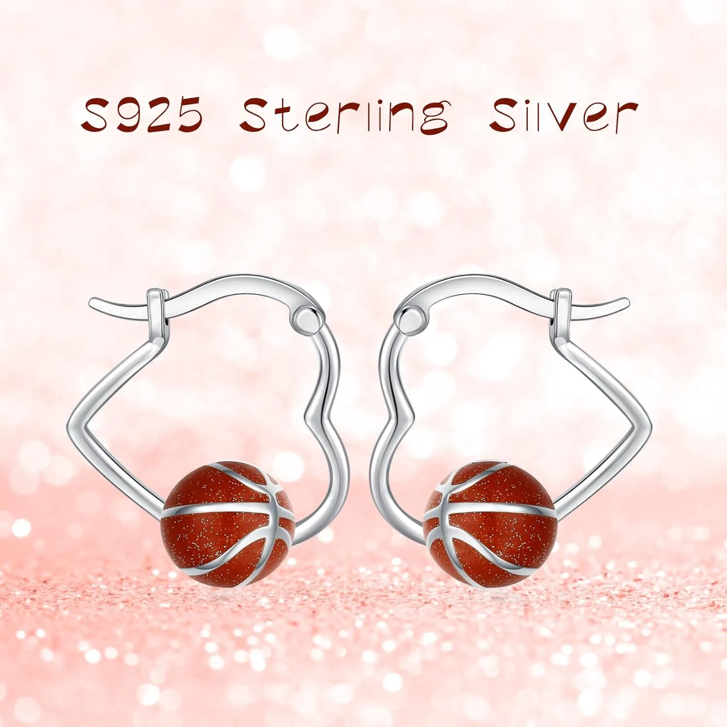 Ball Earrings 925 Sterling Silver Sport Heart Hoop Earrings Ball Jewelry Hypoallergenic Sports Gift for Women