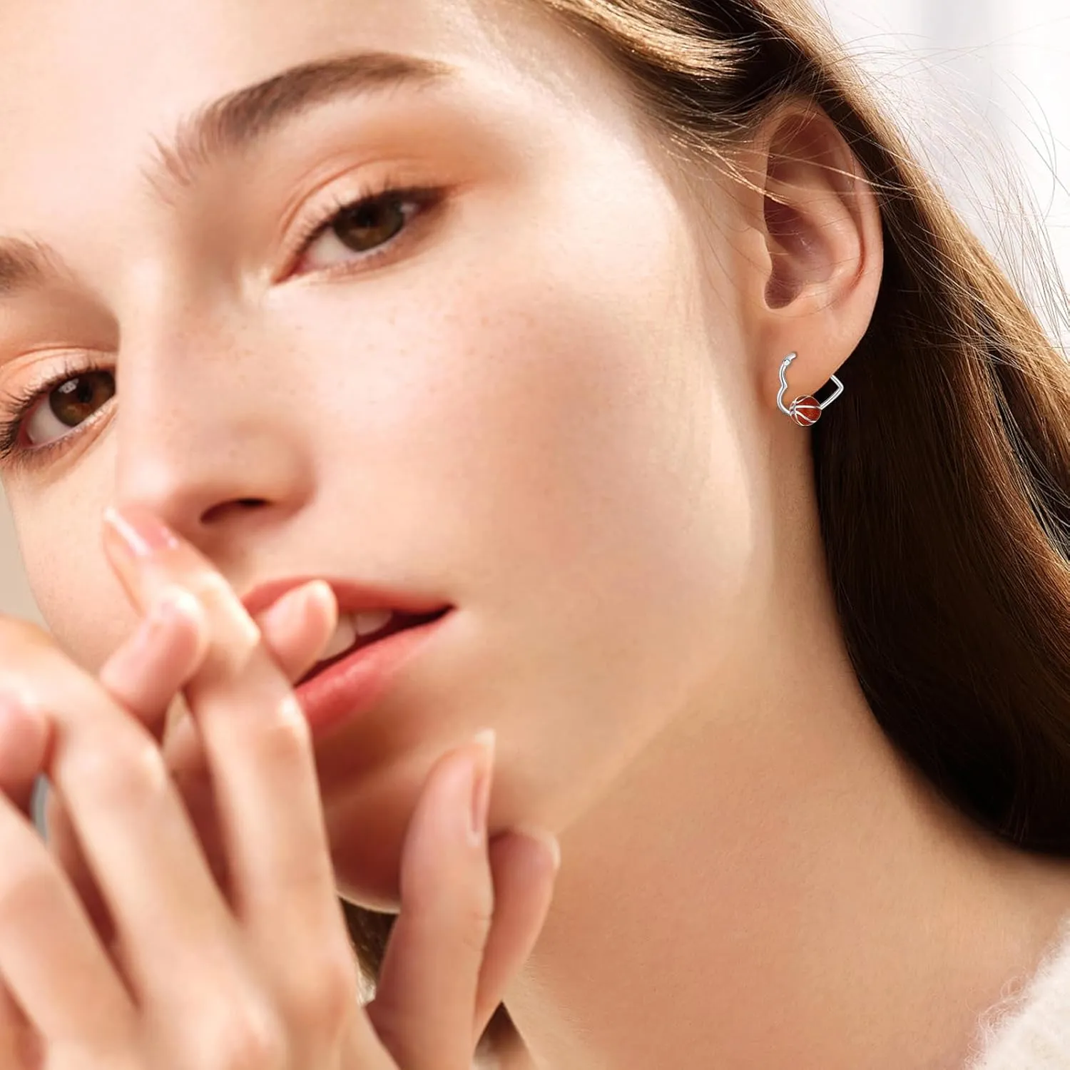 Ball Earrings 925 Sterling Silver Sport Heart Hoop Earrings Ball Jewelry Hypoallergenic Sports Gift for Women