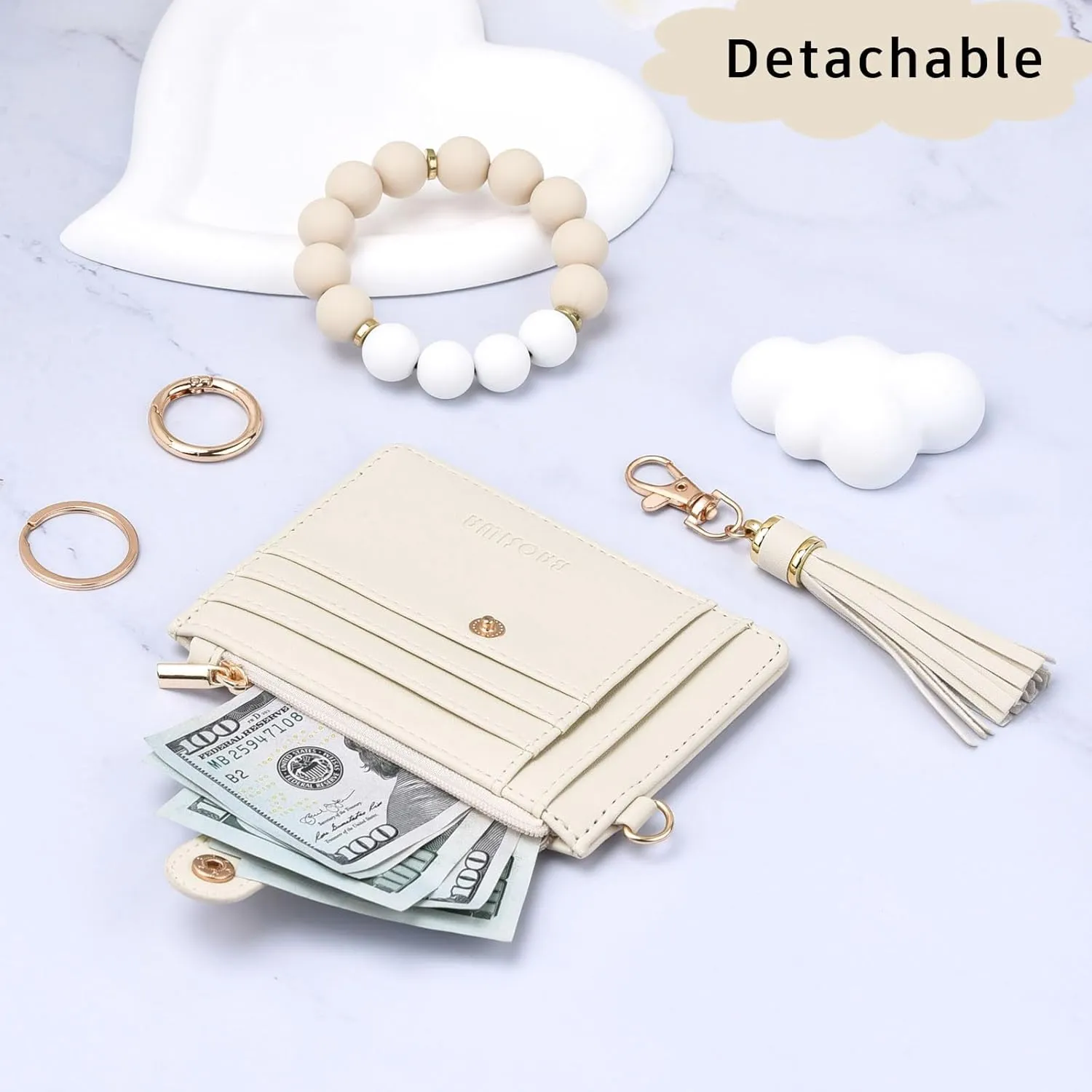 BAOSIWA Silicone Bracelet Keychain Wallet for Women Wristlet Card Holder Slim RFID Wallet with Zipper Pocket