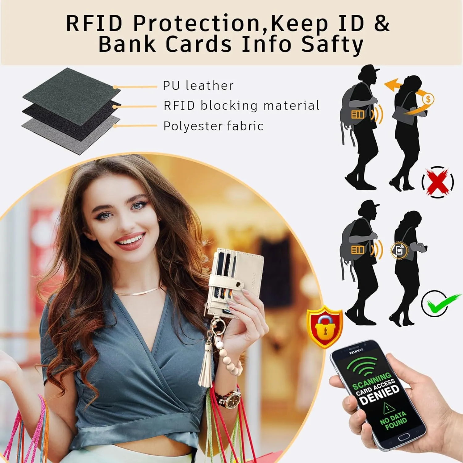BAOSIWA Silicone Bracelet Keychain Wallet for Women Wristlet Card Holder Slim RFID Wallet with Zipper Pocket