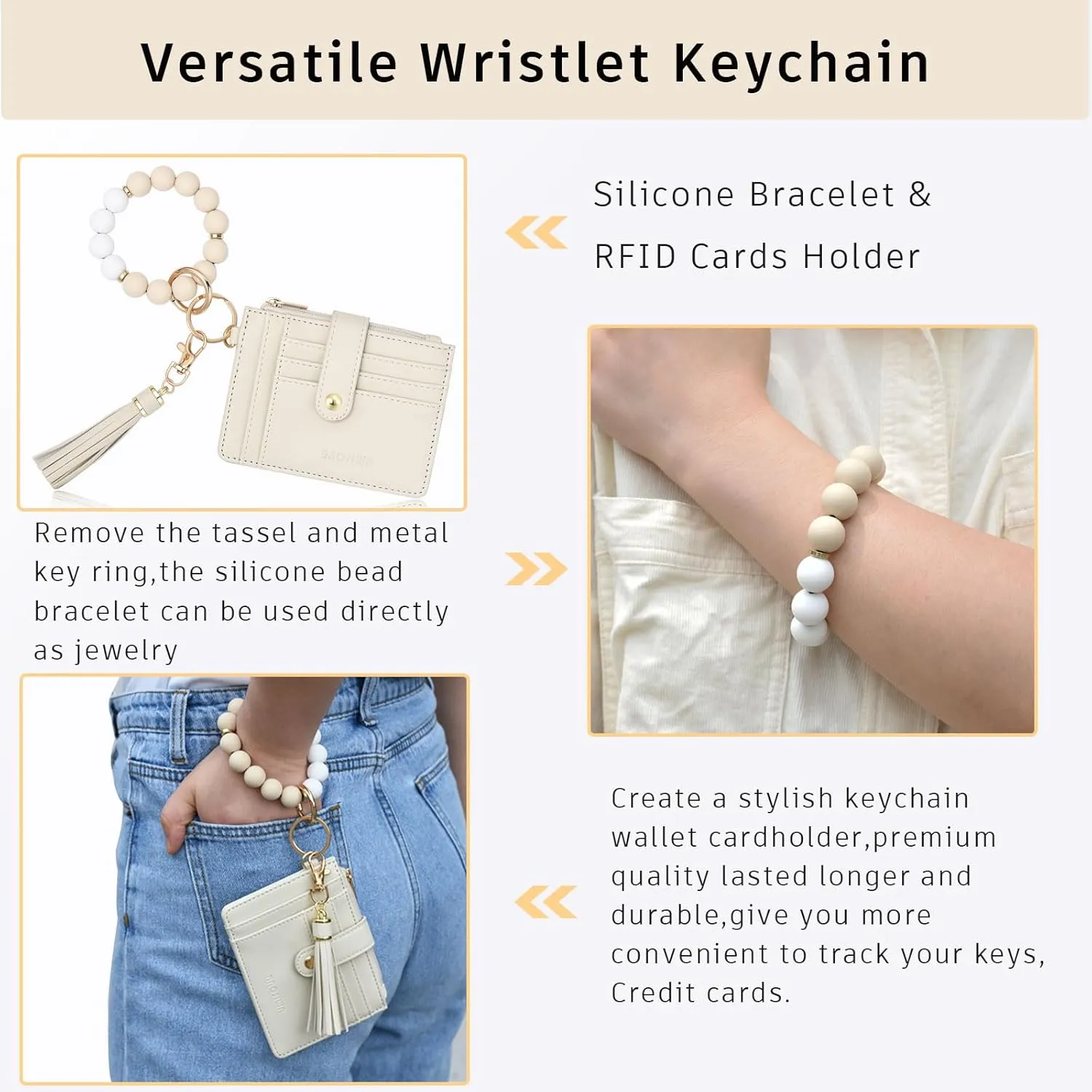 BAOSIWA Silicone Bracelet Keychain Wallet for Women Wristlet Card Holder Slim RFID Wallet with Zipper Pocket
