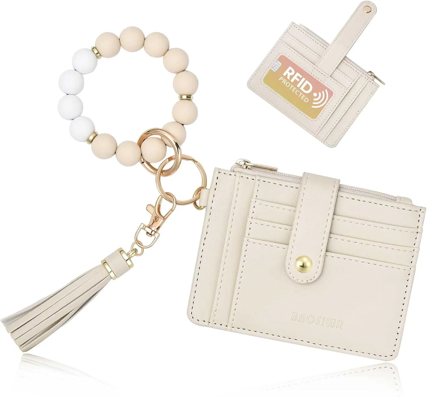 BAOSIWA Silicone Bracelet Keychain Wallet for Women Wristlet Card Holder Slim RFID Wallet with Zipper Pocket