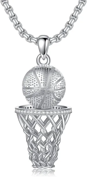 Baseball Football Soccer Basketball Pendant Necklace 925 Sterling Silver Sports Jewelry for Men