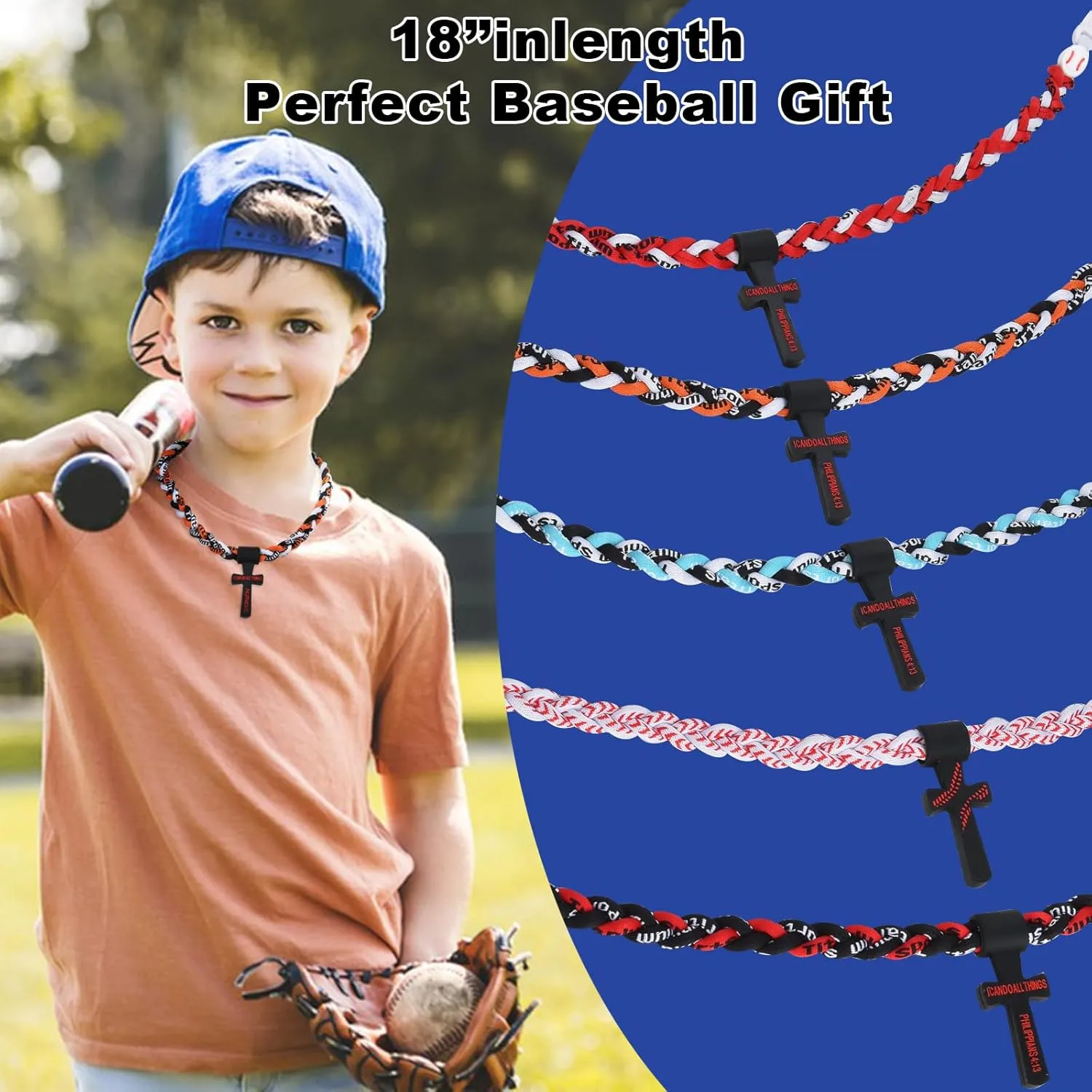 Baseball Necklaces for Boys, Baseball Necklace Three-Braid Rope Tornado Cross Necklace Sports Titanium Necklace Baseball Rope Necklace
