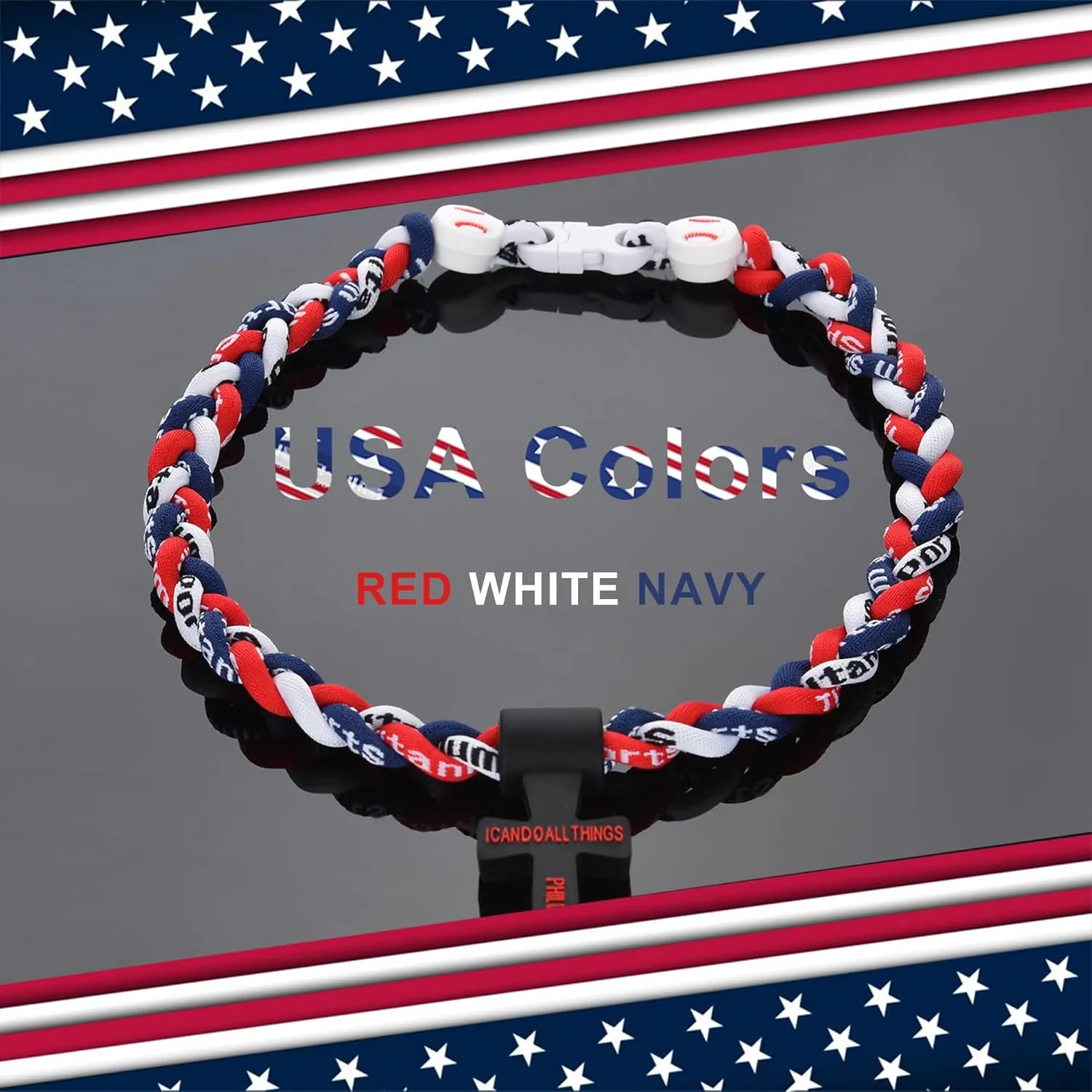 Baseball Necklaces for Boys, Baseball Necklace Three-Braid Rope Tornado Cross Necklace Sports Titanium Necklace Baseball Rope Necklace