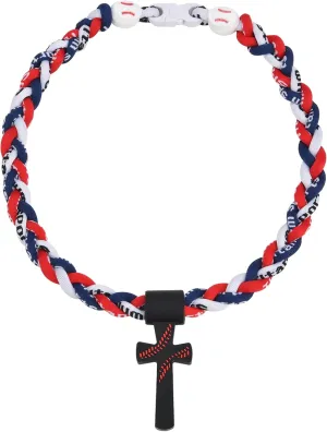 Baseball Necklaces for Boys, Baseball Necklace Three-Braid Rope Tornado Cross Necklace Sports Titanium Necklace Baseball Rope Necklace