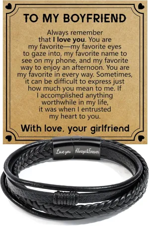 BAYLAY Leather Bracelet Gifts for Men - Multi-Layer Braided Leather Bracelet Genuine Leather Bracelet Mens Leather Bracelet Brithday Christmas Gifts Mens Gifts for Dad Husband Brother