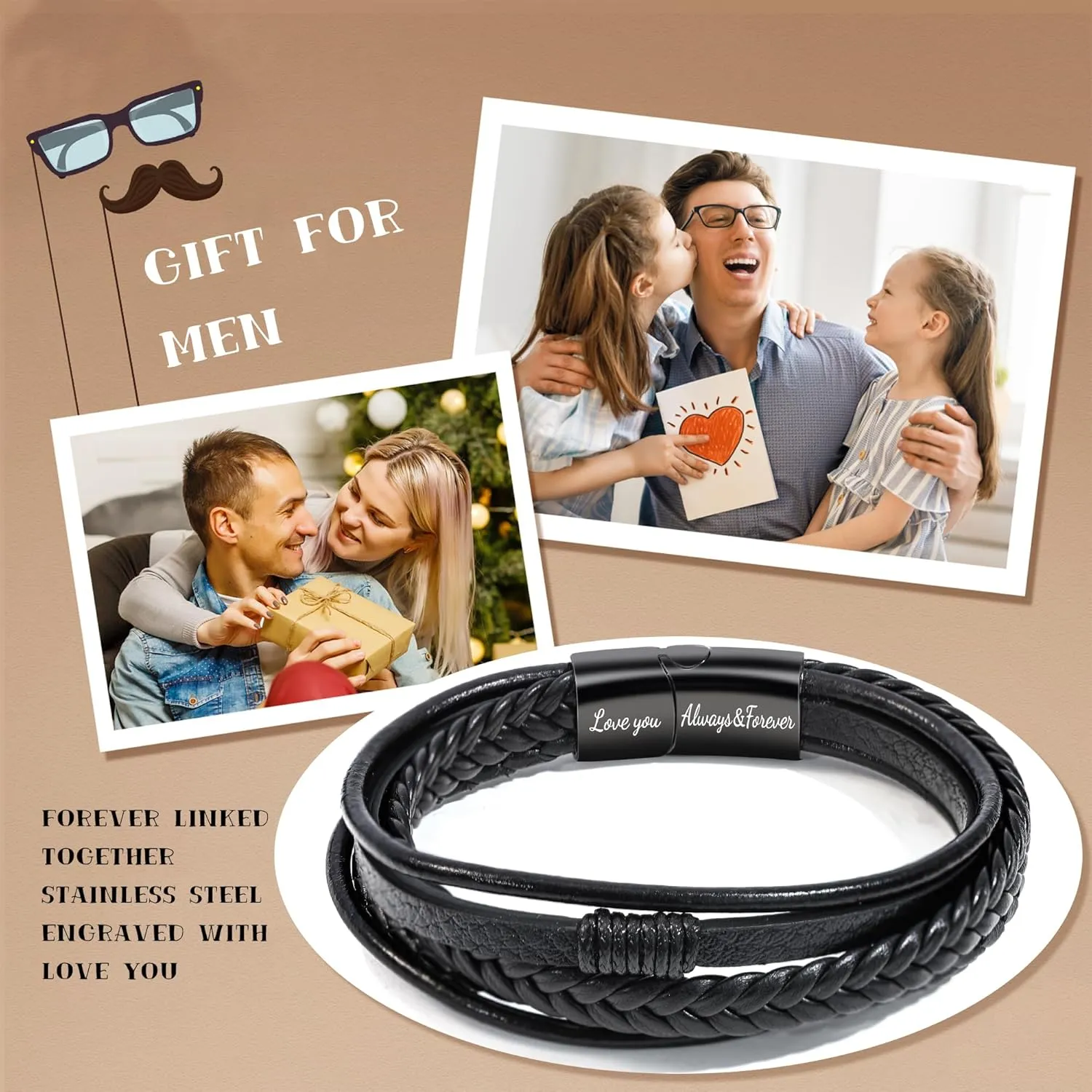 BAYLAY Leather Bracelet Gifts for Men - Multi-Layer Braided Leather Bracelet Genuine Leather Bracelet Mens Leather Bracelet Brithday Christmas Gifts Mens Gifts for Dad Husband Brother
