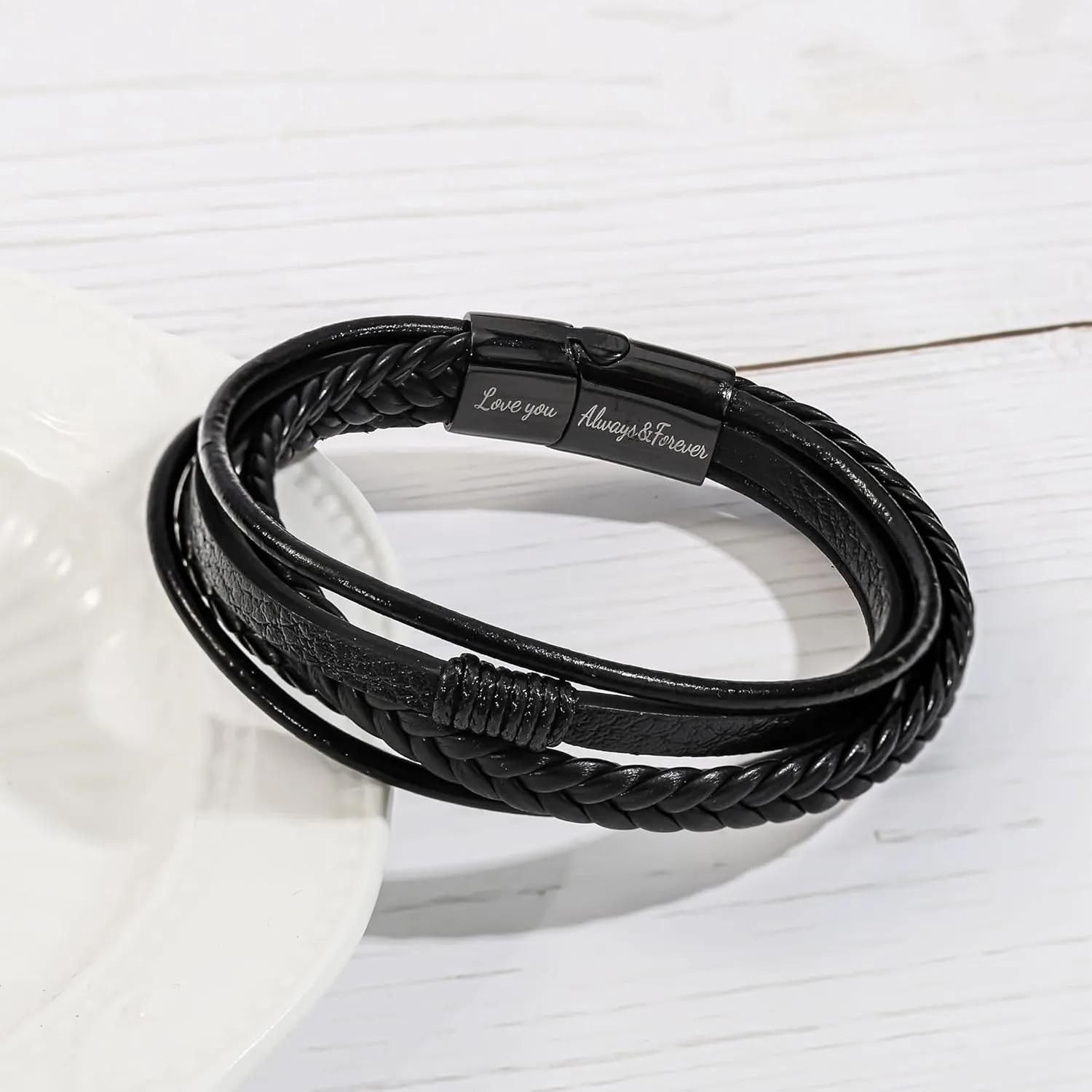 BAYLAY Leather Bracelet Gifts for Men - Multi-Layer Braided Leather Bracelet Genuine Leather Bracelet Mens Leather Bracelet Brithday Christmas Gifts Mens Gifts for Dad Husband Brother