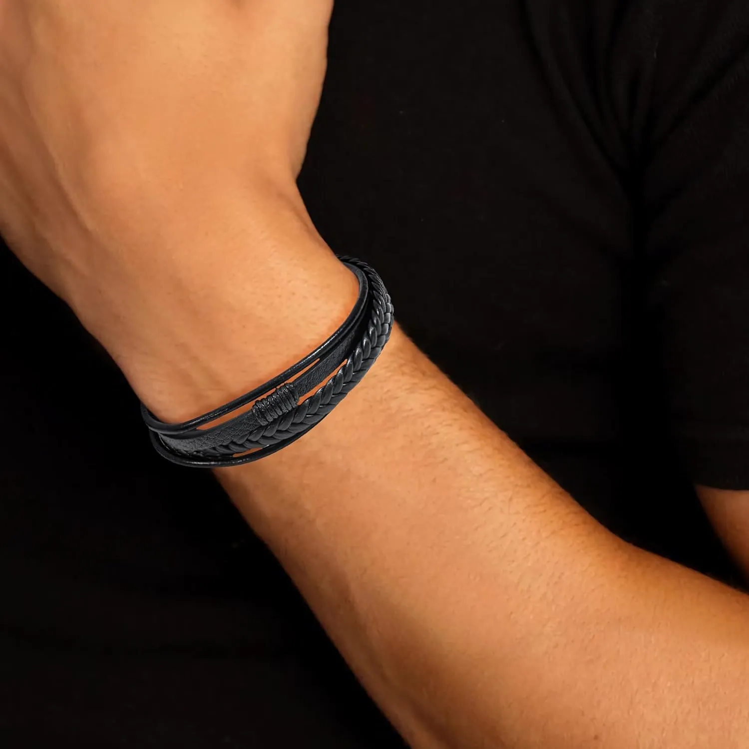 BAYLAY Leather Bracelet Gifts for Men - Multi-Layer Braided Leather Bracelet Genuine Leather Bracelet Mens Leather Bracelet Brithday Christmas Gifts Mens Gifts for Dad Husband Brother