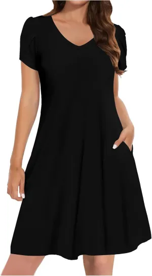 Beach Dresses for Women 2025 Vacation Short Sleeve Summer Floral Sundresses A-Line Swimsuit Coverup with Pockets