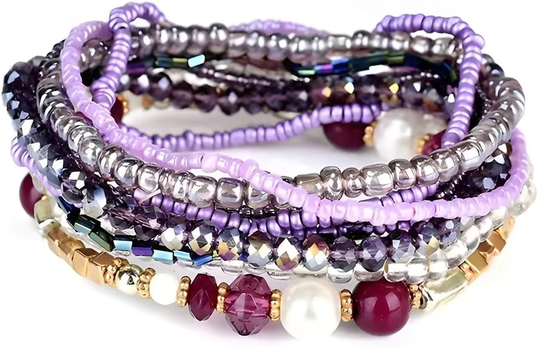 Beaded Bracelets for Women Stackable Bead Summer Rainbow Stack Boho Stetch Handmade Crystal Elastic Colorful Small Beaded Bulk Bracelets Womens Beaded Bracelet Jewelry Gift