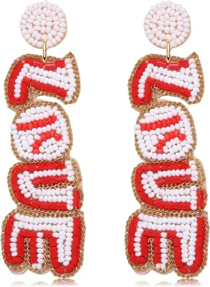 Beaded Earrings Handmade Love Football Baseball Soccer Dangle Earrings for Women Fun Hypoallergenic Sport Team Earrings Statement Game Day Birthday Jewelry Gift for Sports Fan